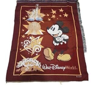 VTG DISNEY PARKS MICKEY MOUSE KNITTED THROW BLANKET 50’ by 60’ MADE IN USA